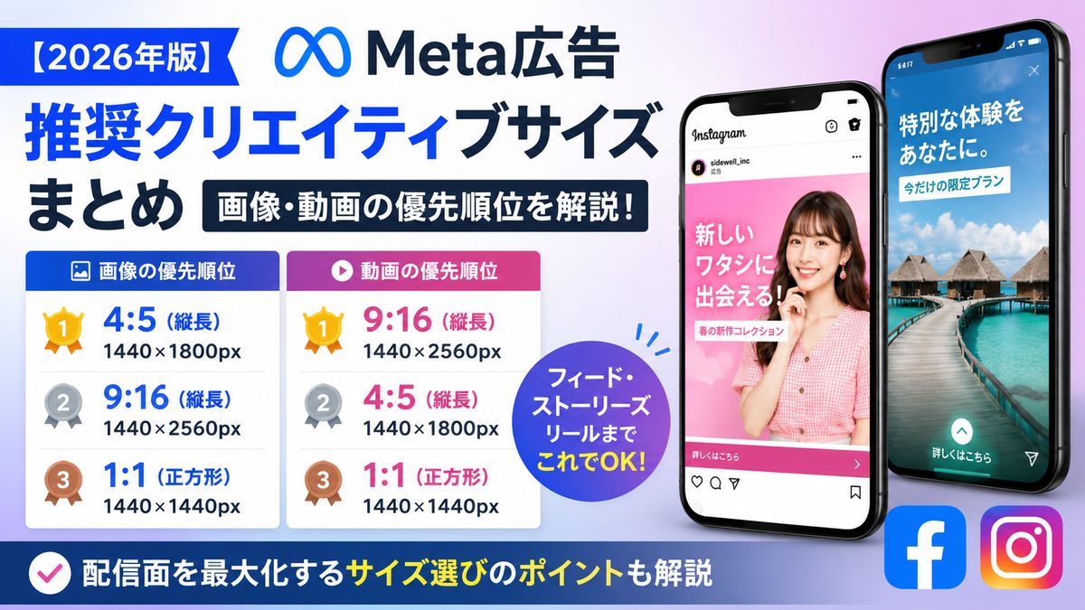 【2026年版】Meta広告の推奨クリエイティブサイズまとめ｜画像・動画の優先順位を解説